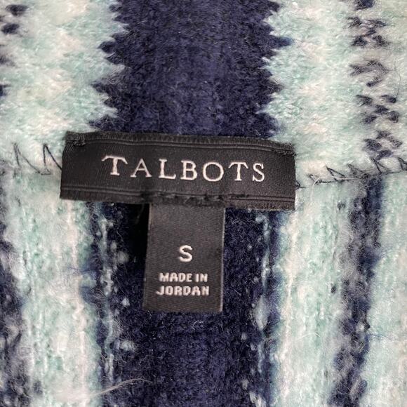 Talbots Fair Isle Long Cardigan Sweater Women S Blue Green Striped Open Front - Picture 6 of 10